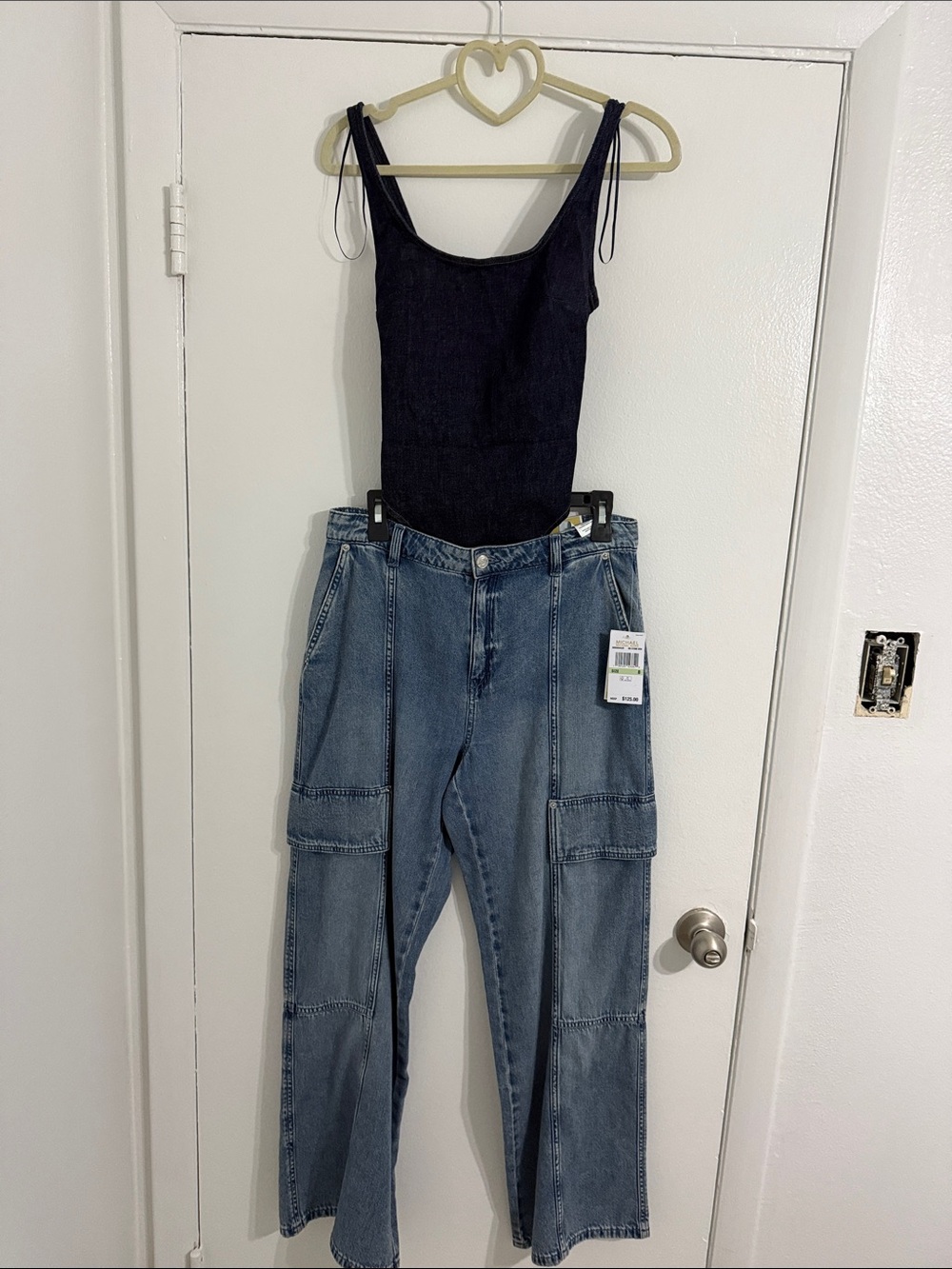 Blue Denim body suit Zara with Blue Cargo Jeans Set Michael Kors!